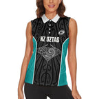 Custom New Zealand Stingray Oztag Women Sleeveless Polo Shirt Tag Rugby Maori Pattern Black Version