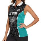 Custom New Zealand Stingray Oztag Women Sleeveless Polo Shirt Tag Rugby Maori Pattern Black Version