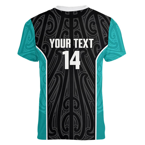 Custom New Zealand Stingray Oztag Women V-Neck T-Shirt Tag Rugby Maori Pattern Black Version