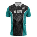 Custom New Zealand Stingray Oztag Zipper Polo Shirt Tag Rugby Maori Pattern Black Version