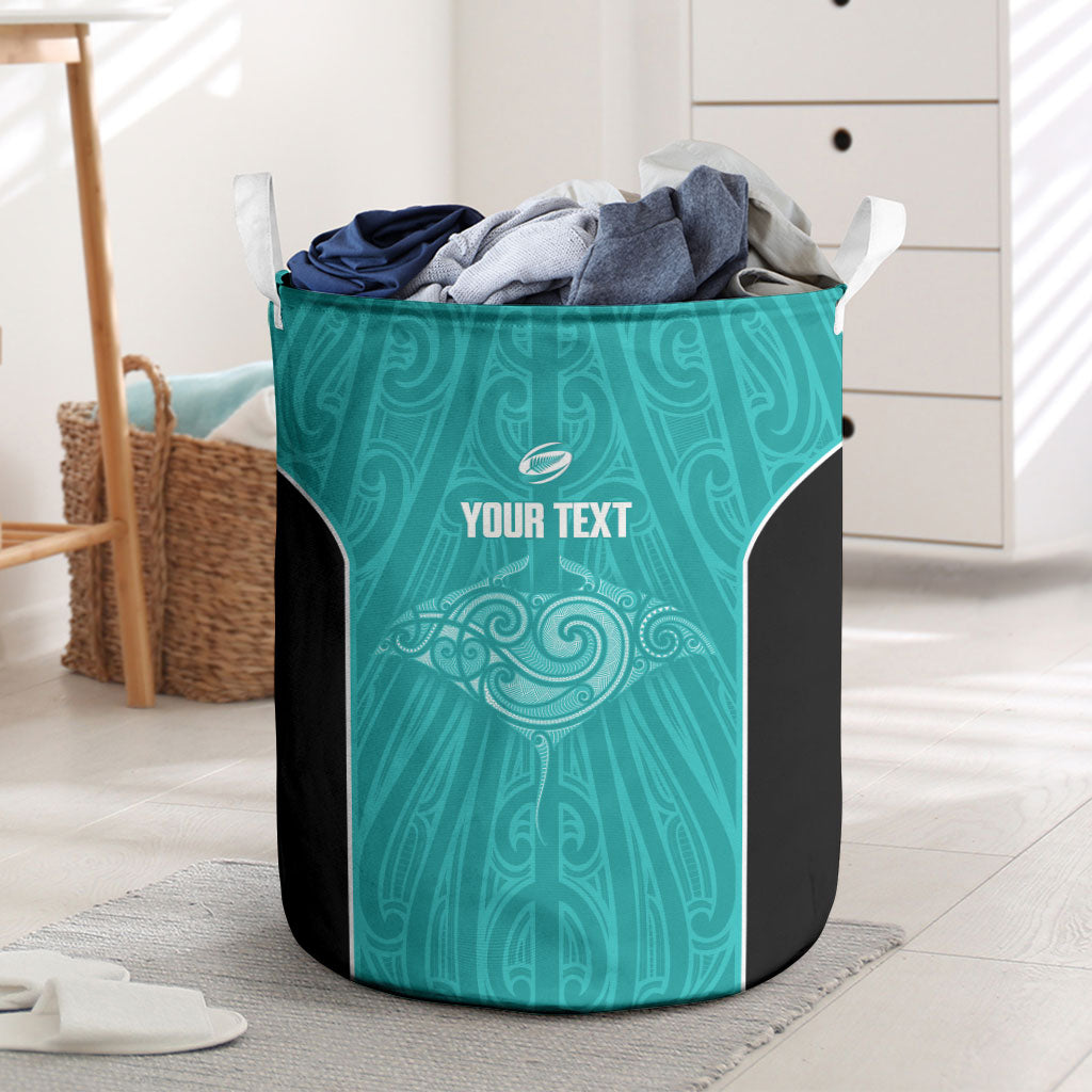 Custom New Zealand Stingray Oztag Laundry Basket Tag Rugby Maori Pattern Teal Version