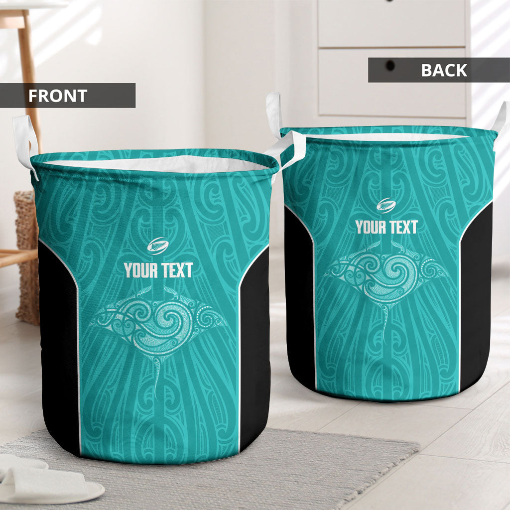 Custom New Zealand Stingray Oztag Laundry Basket Tag Rugby Maori Pattern Teal Version