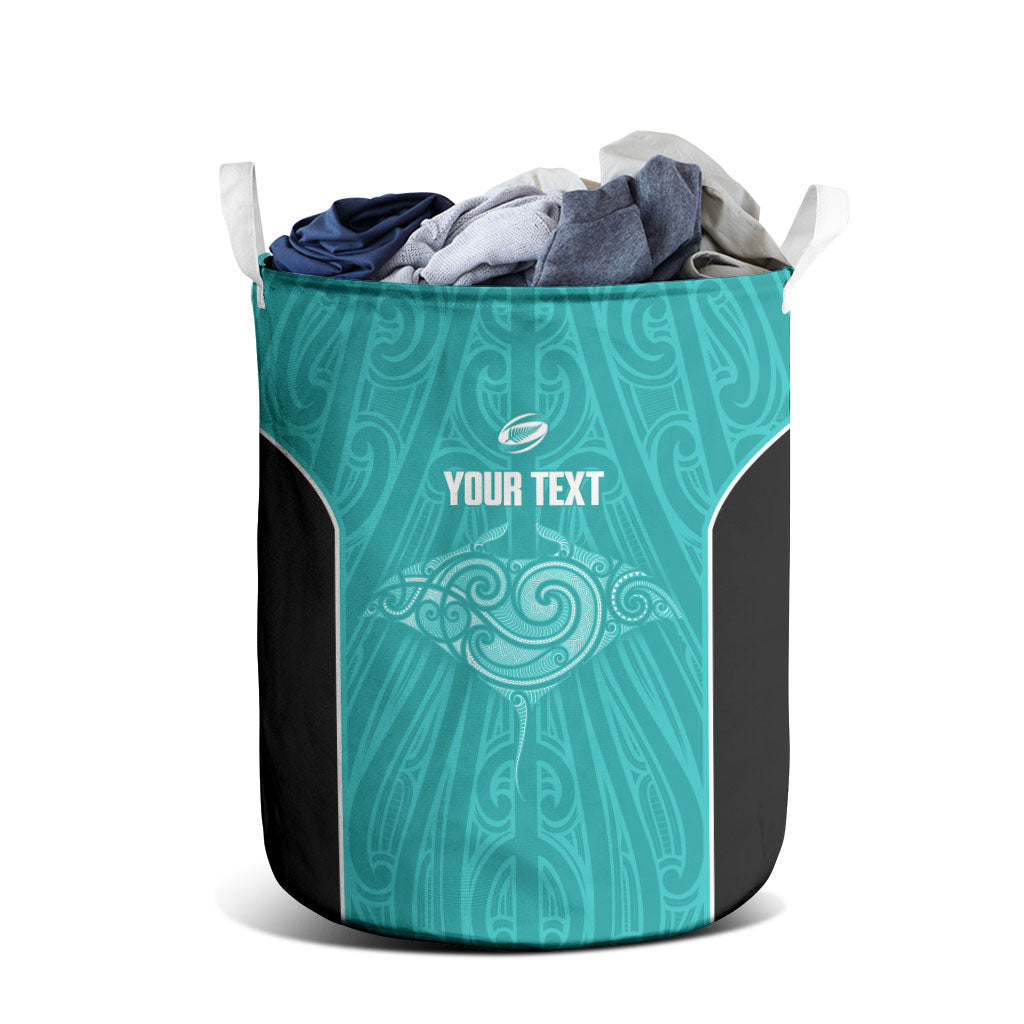 Custom New Zealand Stingray Oztag Laundry Basket Tag Rugby Maori Pattern Teal Version