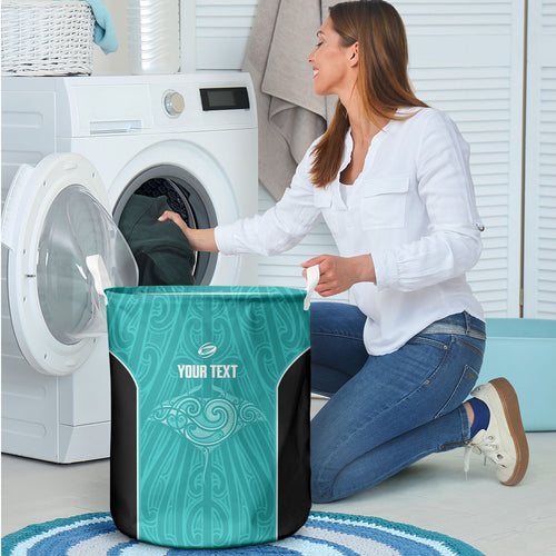 Custom New Zealand Stingray Oztag Laundry Basket Tag Rugby Maori Pattern Teal Version