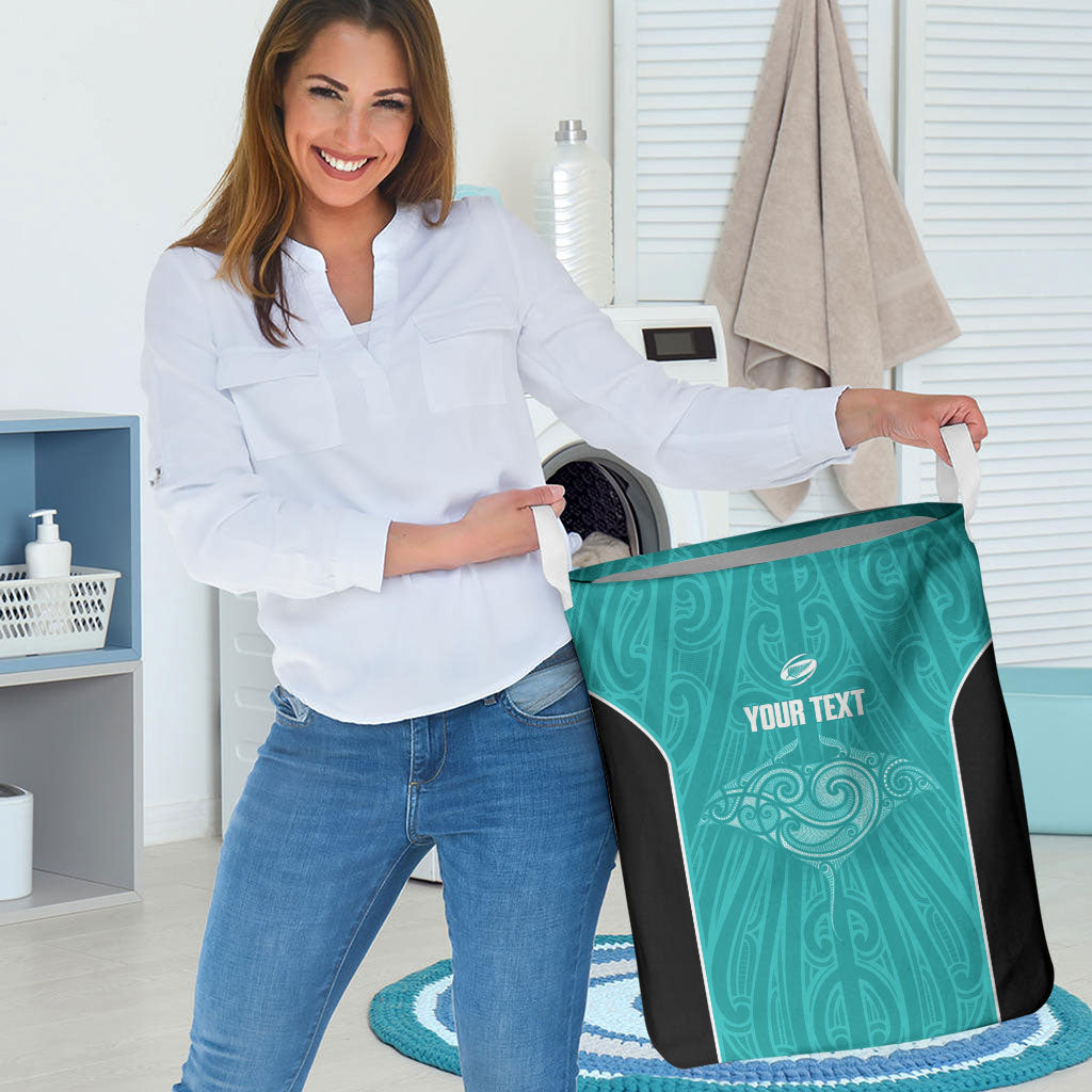 Custom New Zealand Stingray Oztag Laundry Basket Tag Rugby Maori Pattern Teal Version