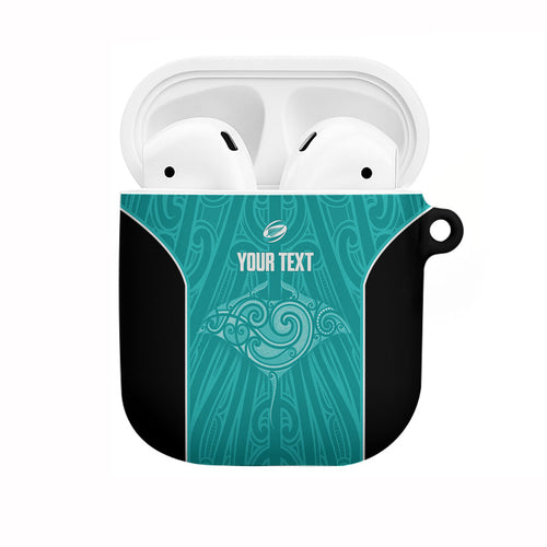 Custom New Zealand Stingray Oztag AirPods Case Tag Rugby Maori Pattern Teal Version