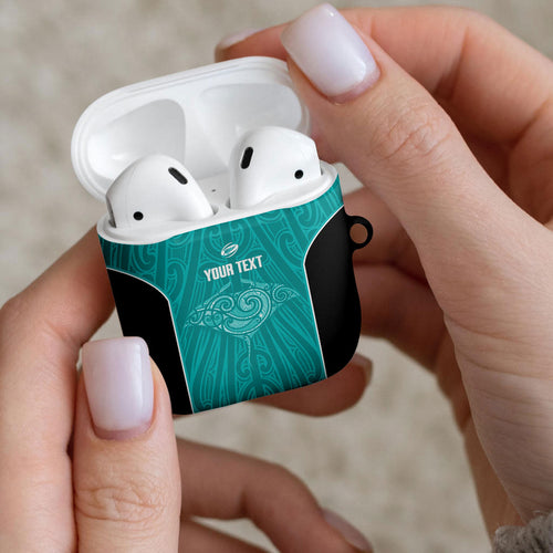 Custom New Zealand Stingray Oztag AirPods Case Tag Rugby Maori Pattern Teal Version