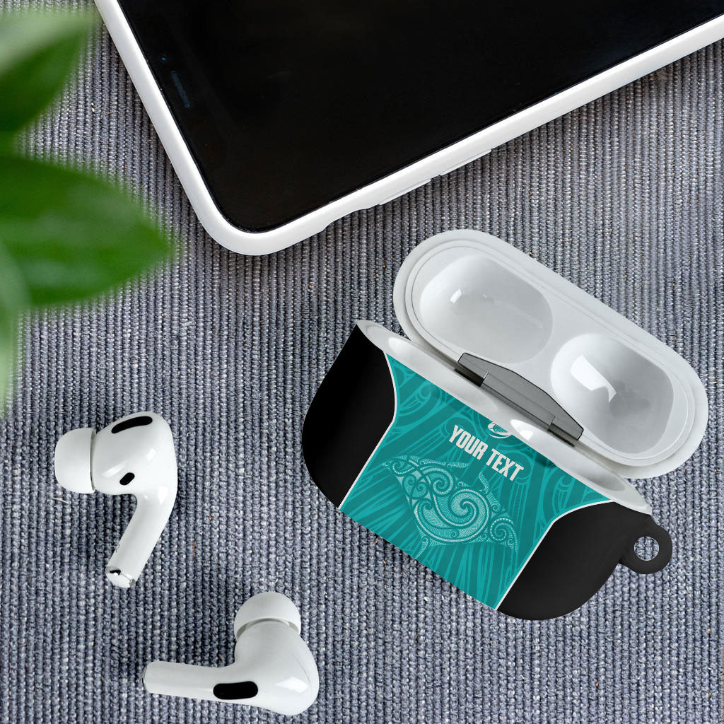 Custom New Zealand Stingray Oztag AirPods Case Tag Rugby Maori Pattern Teal Version