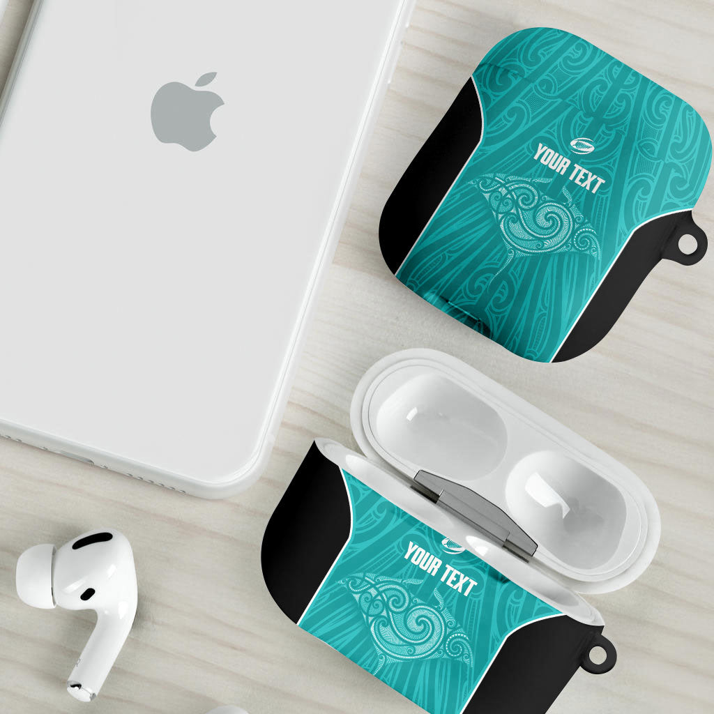 Custom New Zealand Stingray Oztag AirPods Case Tag Rugby Maori Pattern Teal Version