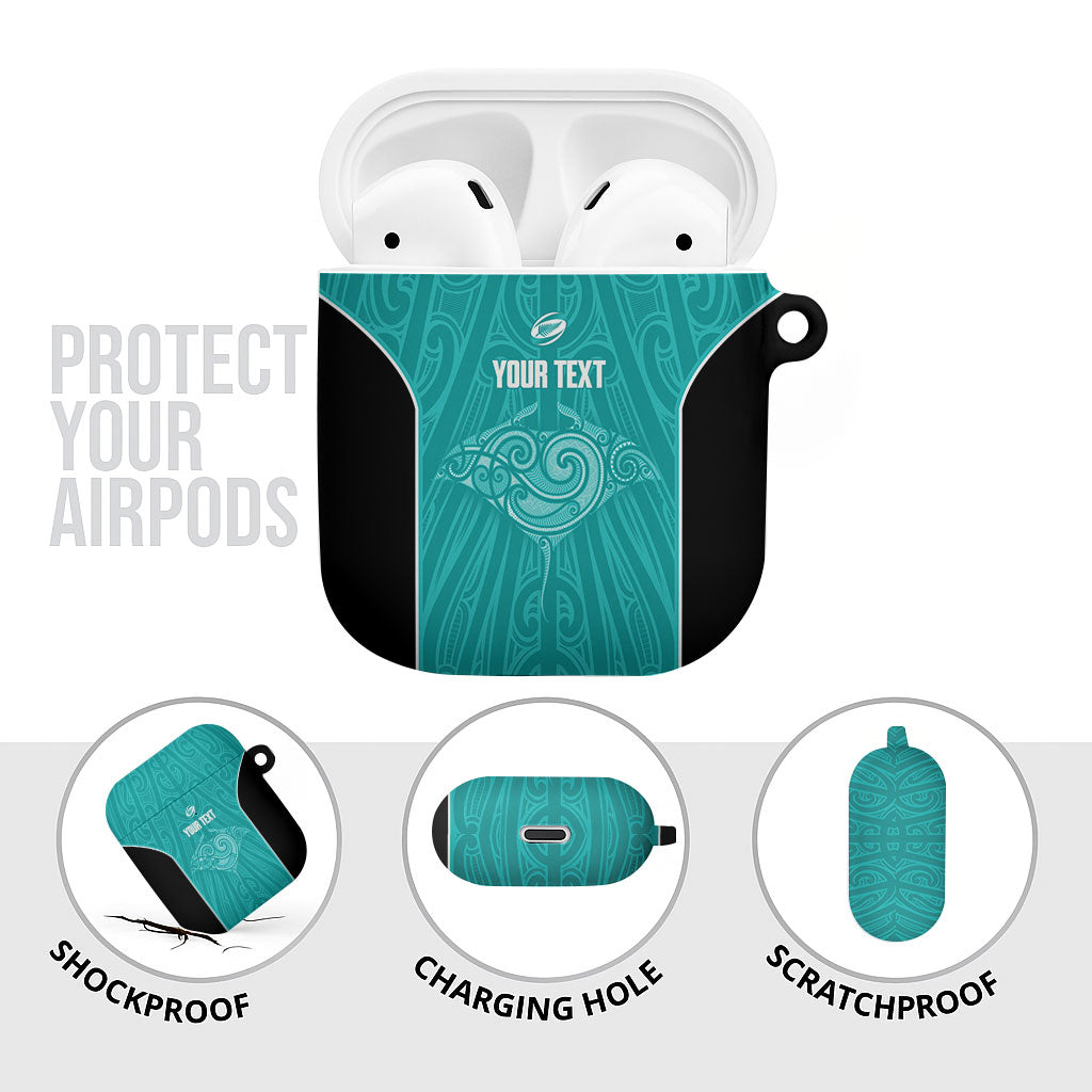 Custom New Zealand Stingray Oztag AirPods Case Tag Rugby Maori Pattern Teal Version