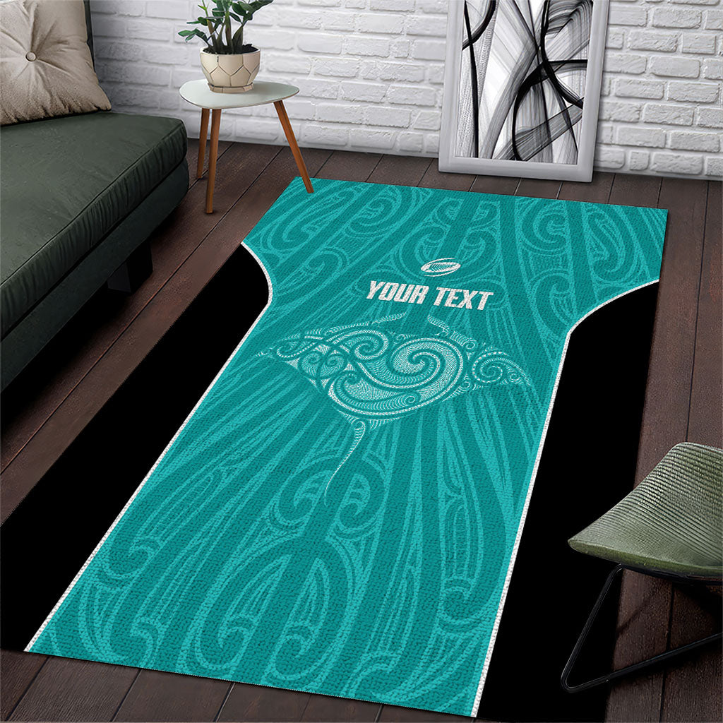 Custom New Zealand Stingray Oztag Area Rug Tag Rugby Maori Pattern Teal Version