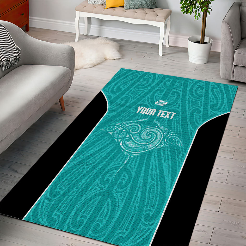 Custom New Zealand Stingray Oztag Area Rug Tag Rugby Maori Pattern Teal Version