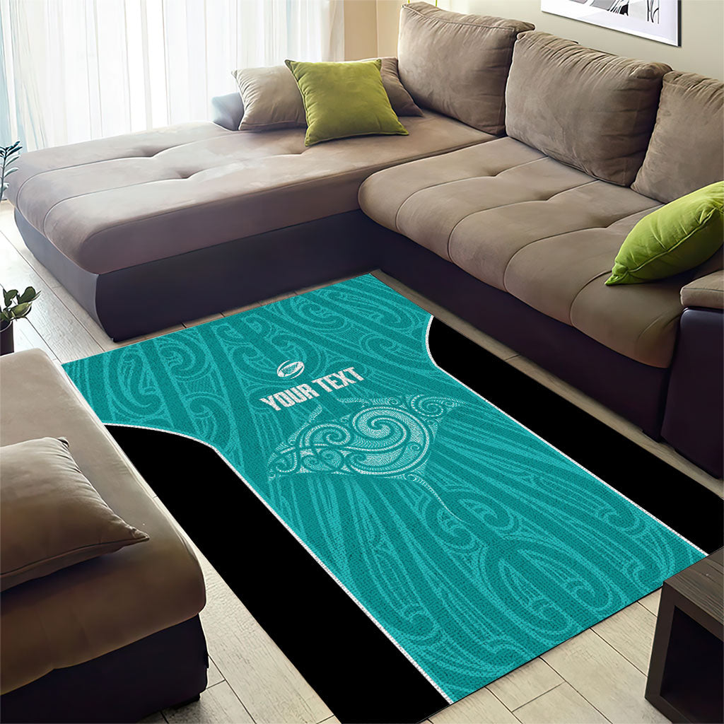 Custom New Zealand Stingray Oztag Area Rug Tag Rugby Maori Pattern Teal Version
