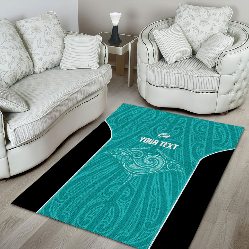 Custom New Zealand Stingray Oztag Area Rug Tag Rugby Maori Pattern Teal Version