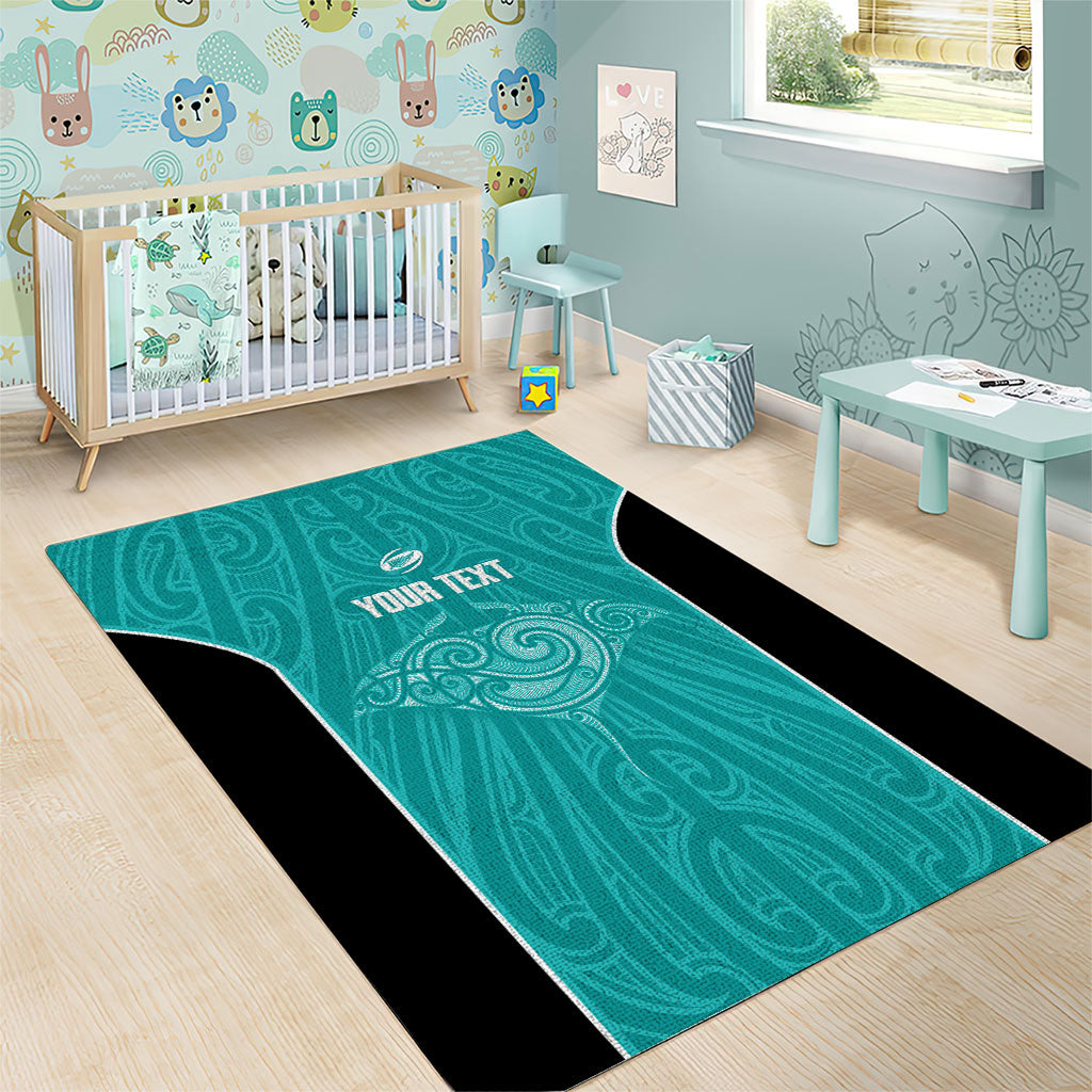 Custom New Zealand Stingray Oztag Area Rug Tag Rugby Maori Pattern Teal Version