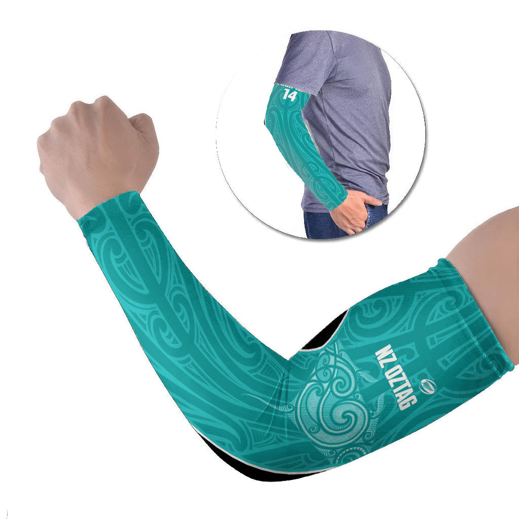 Custom New Zealand Stingray Oztag Arm Sleeves Tag Rugby Maori Pattern Teal Version
