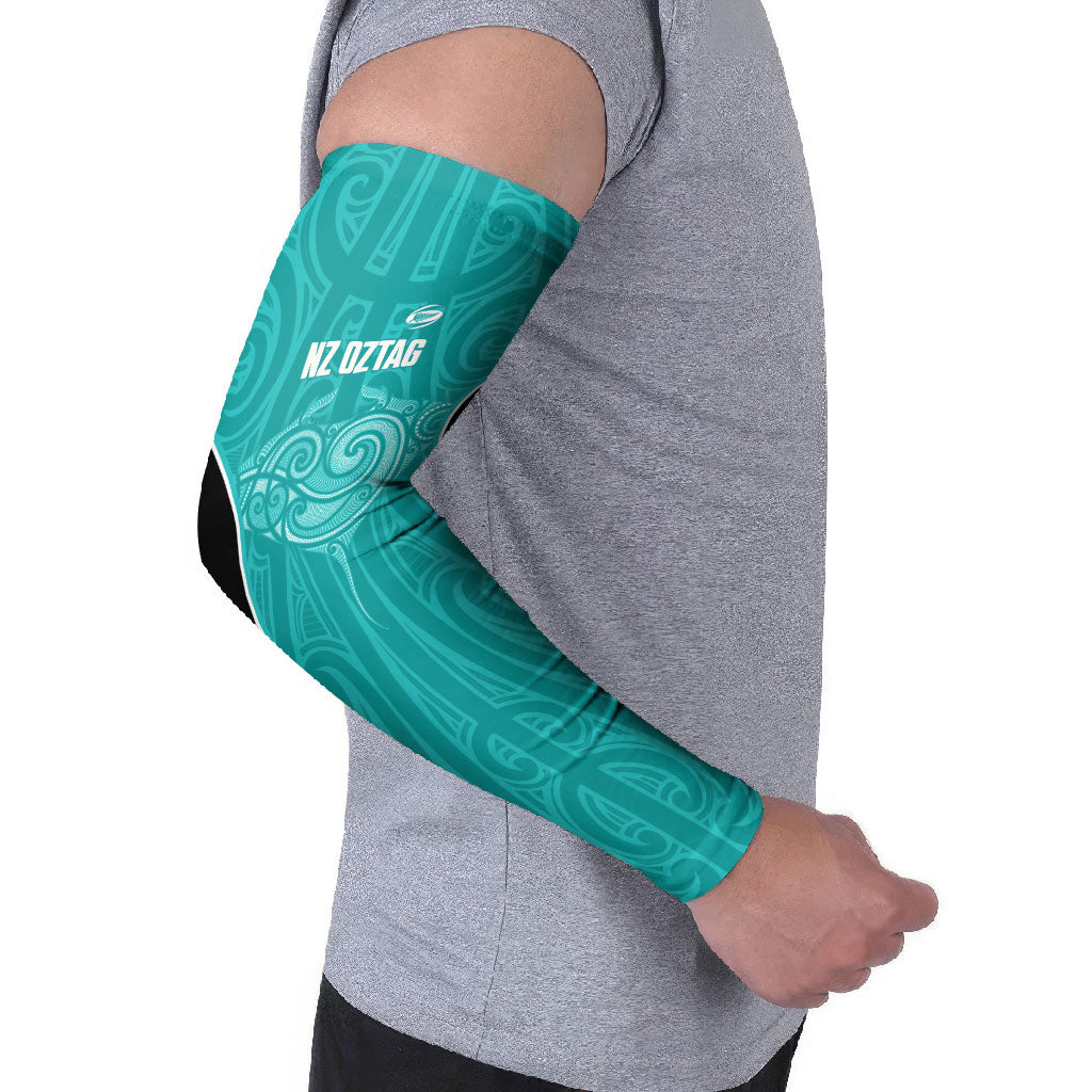 Custom New Zealand Stingray Oztag Arm Sleeves Tag Rugby Maori Pattern Teal Version