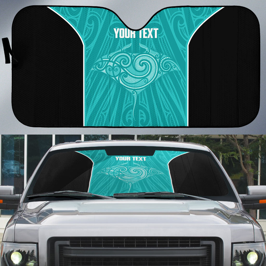 Custom New Zealand Stingray Oztag Auto Sun Shade Tag Rugby Maori Pattern Teal Version