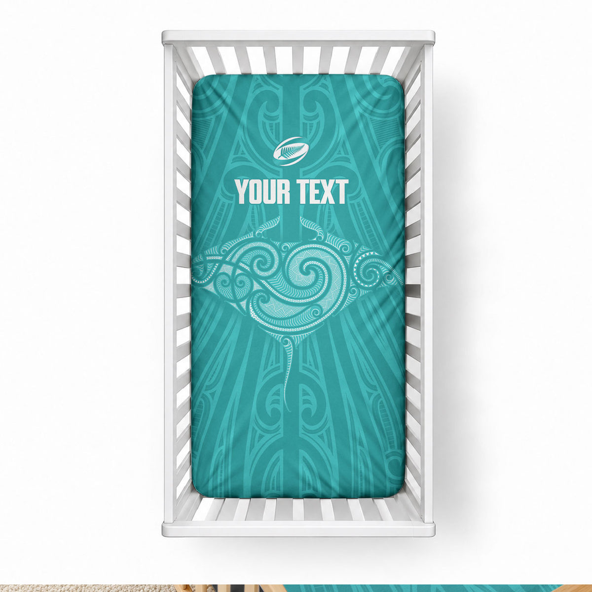 Custom New Zealand Stingray Oztag Baby Bed Cover Tag Rugby Maori Pattern Teal Version
