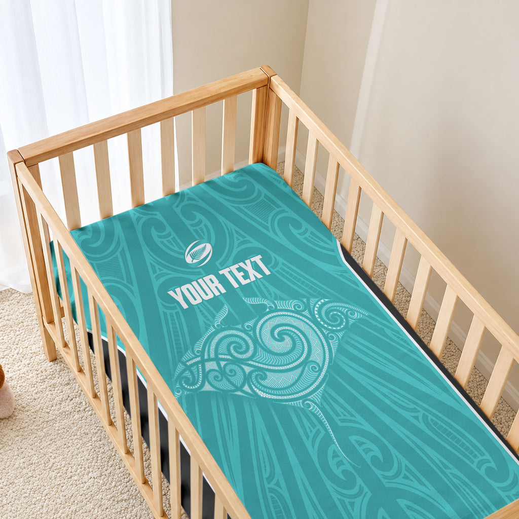 Custom New Zealand Stingray Oztag Baby Bed Cover Tag Rugby Maori Pattern Teal Version