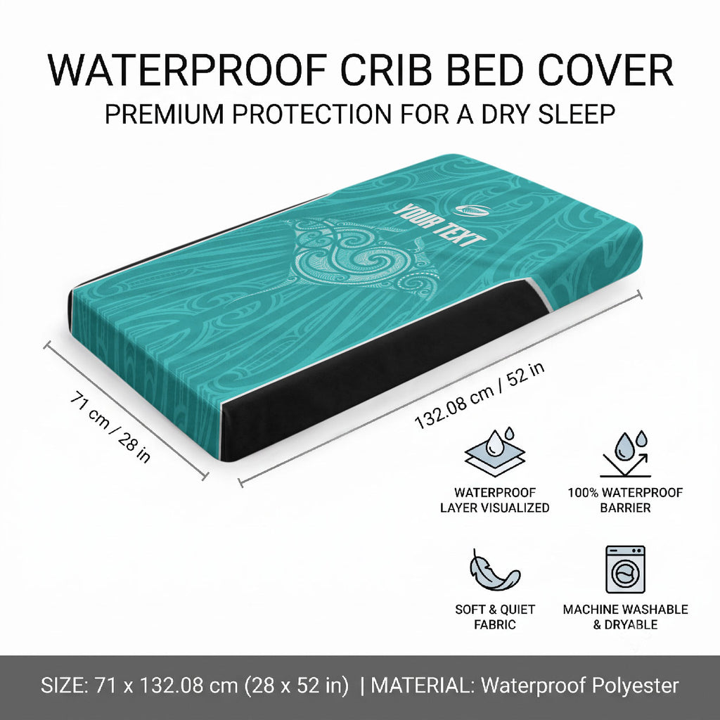 Custom New Zealand Stingray Oztag Baby Bed Cover Tag Rugby Maori Pattern Teal Version