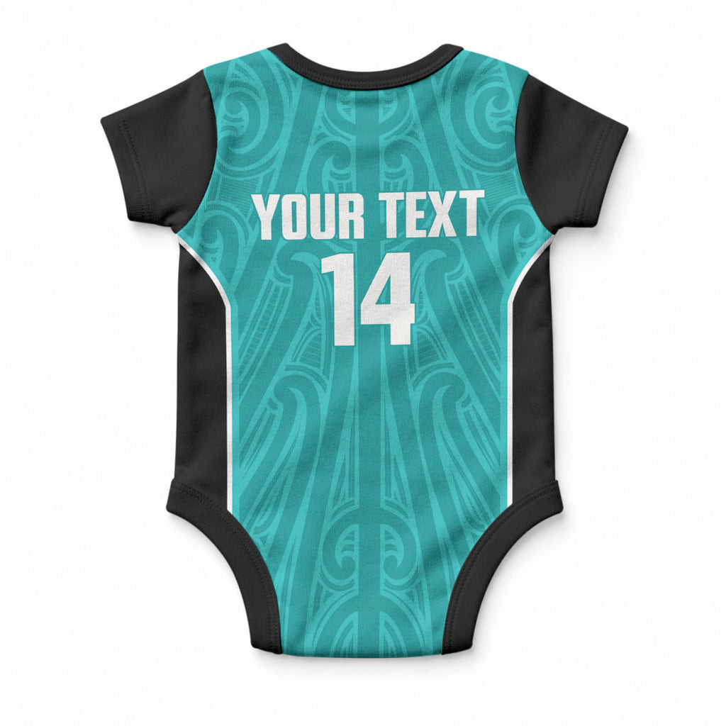 Custom New Zealand Stingray Oztag Baby Onesie Tag Rugby Maori Pattern Teal Version