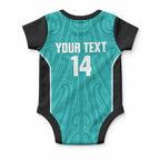 Custom New Zealand Stingray Oztag Baby Onesie Tag Rugby Maori Pattern Teal Version