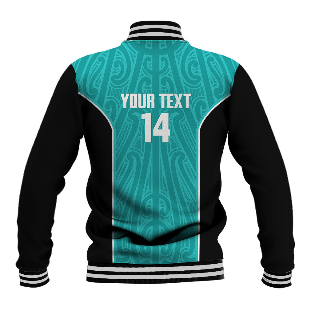 Custom New Zealand Stingray Oztag Baseball Jacket Tag Rugby Maori Pattern Teal Version