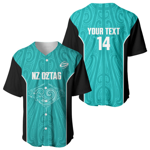Custom New Zealand Stingray Oztag Baseball Jersey Tag Rugby Maori Pattern Teal Version
