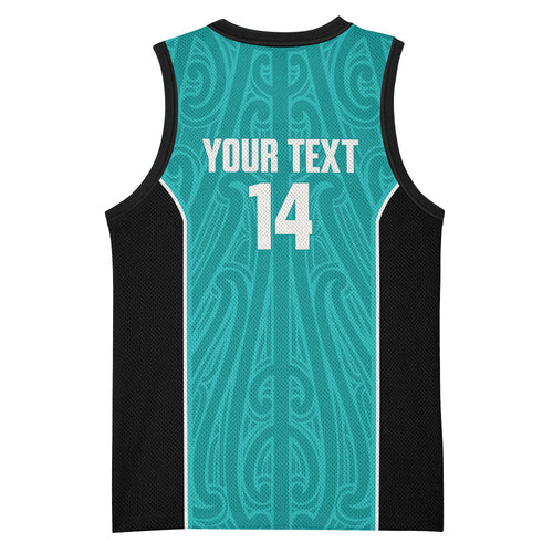 Custom New Zealand Stingray Oztag Basketball Jersey Tag Rugby Maori Pattern Teal Version