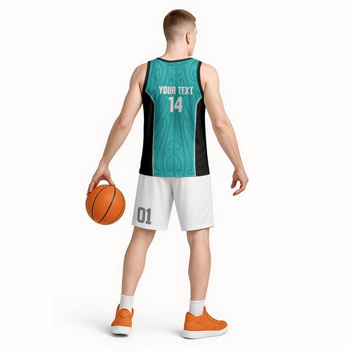 Custom New Zealand Stingray Oztag Basketball Jersey Tag Rugby Maori Pattern Teal Version