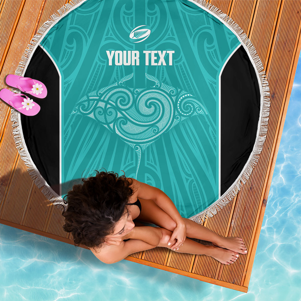Custom New Zealand Stingray Oztag Beach Blanket Tag Rugby Maori Pattern Teal Version