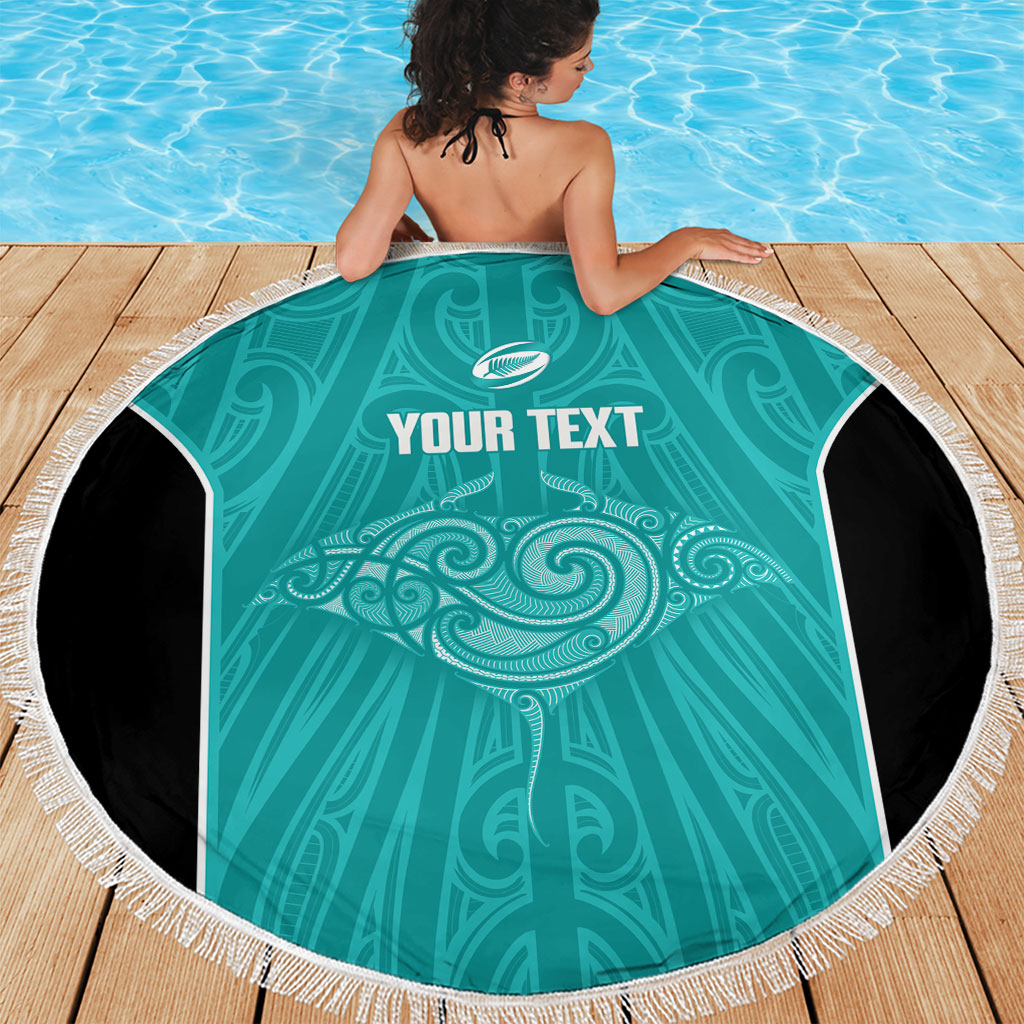 Custom New Zealand Stingray Oztag Beach Blanket Tag Rugby Maori Pattern Teal Version