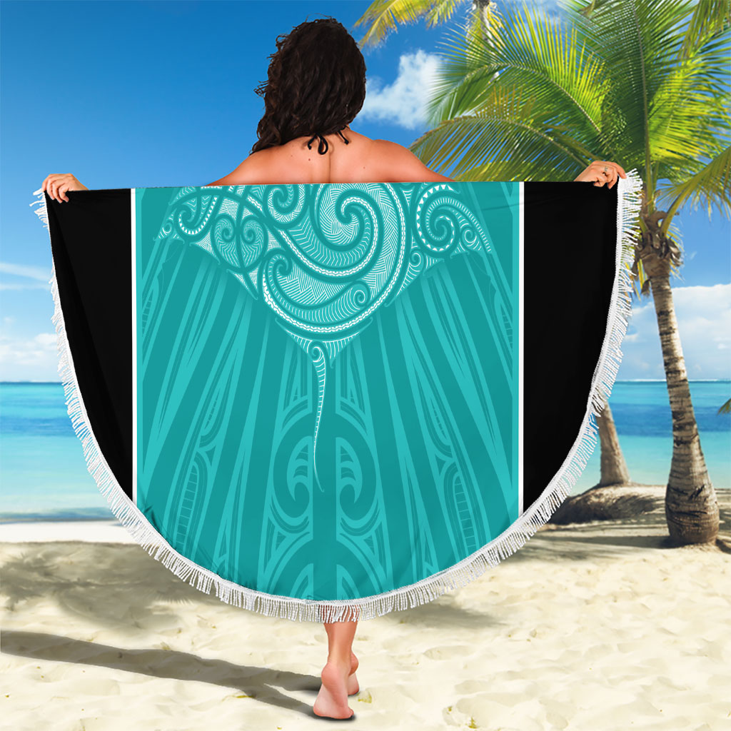Custom New Zealand Stingray Oztag Beach Blanket Tag Rugby Maori Pattern Teal Version