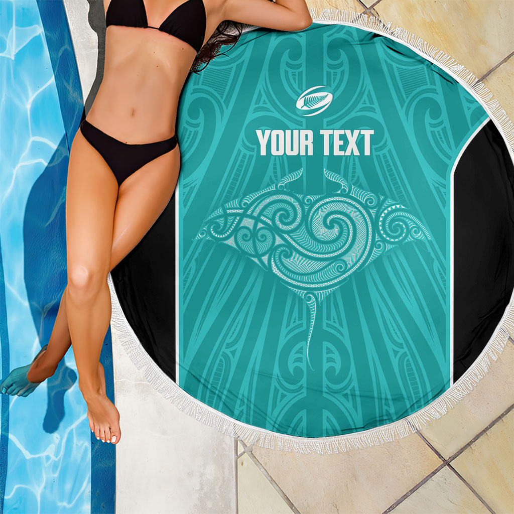 Custom New Zealand Stingray Oztag Beach Blanket Tag Rugby Maori Pattern Teal Version