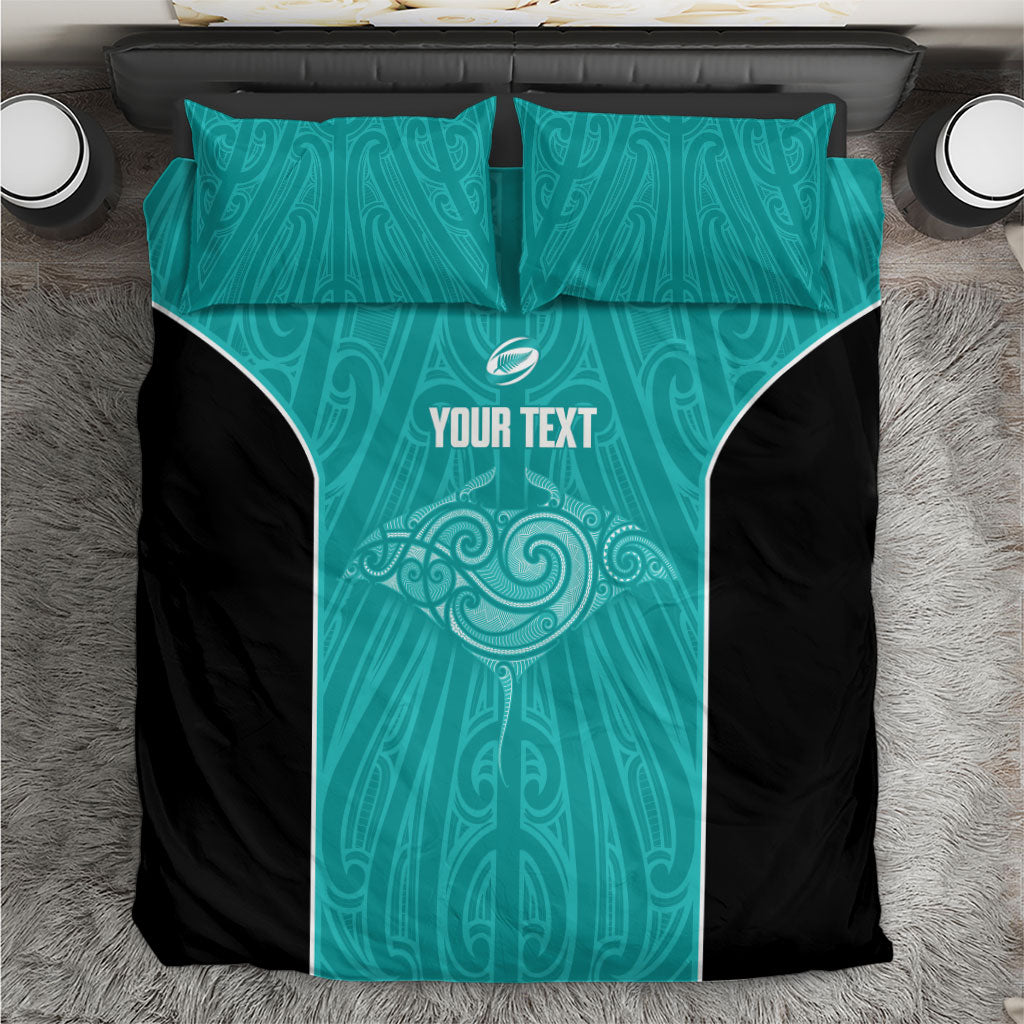 Custom New Zealand Stingray Oztag Bedding Set Tag Rugby Maori Pattern Teal Version