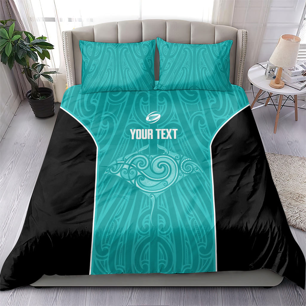 Custom New Zealand Stingray Oztag Bedding Set Tag Rugby Maori Pattern Teal Version
