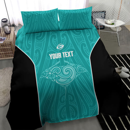 Custom New Zealand Stingray Oztag Bedding Set Tag Rugby Maori Pattern Teal Version