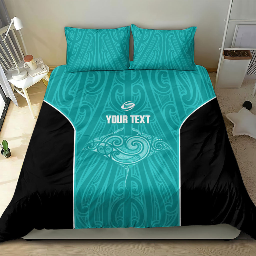 Custom New Zealand Stingray Oztag Bedding Set Tag Rugby Maori Pattern Teal Version