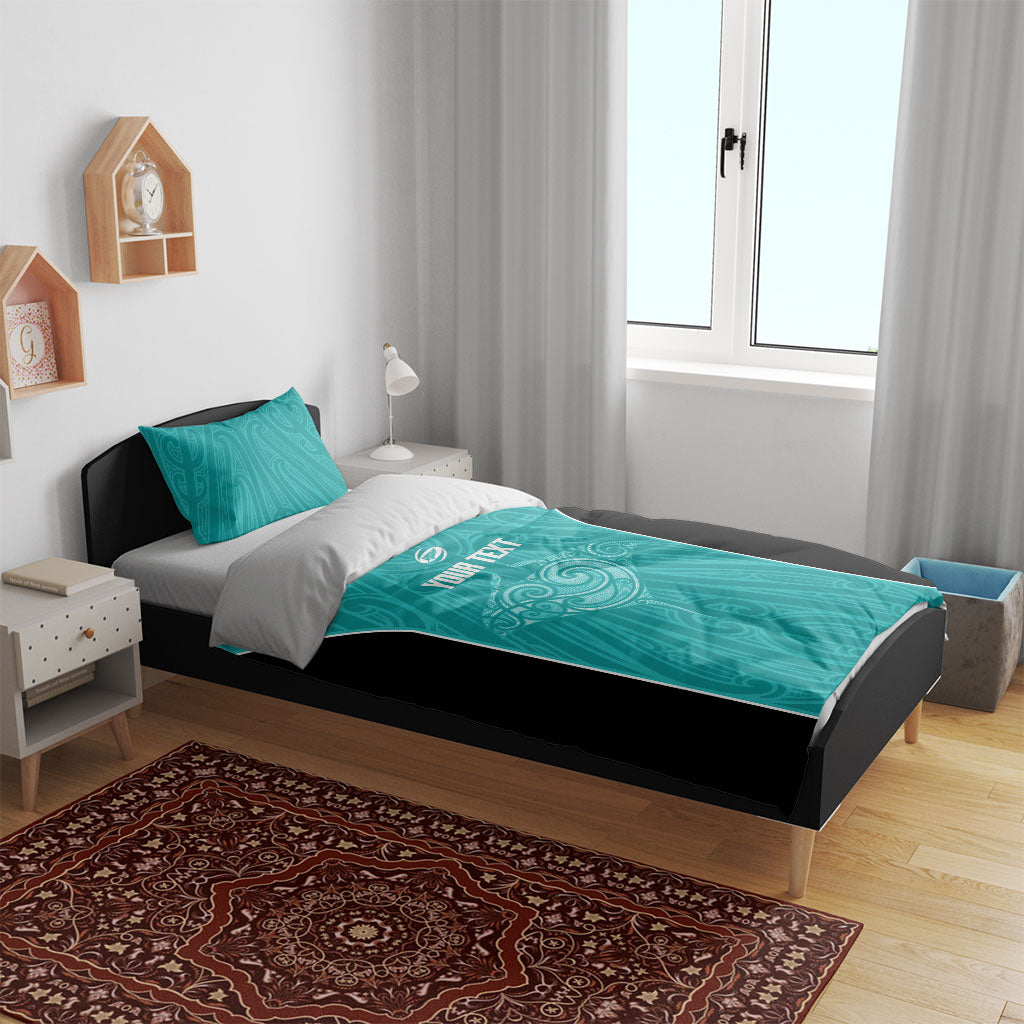 Custom New Zealand Stingray Oztag Bedding Set Tag Rugby Maori Pattern Teal Version