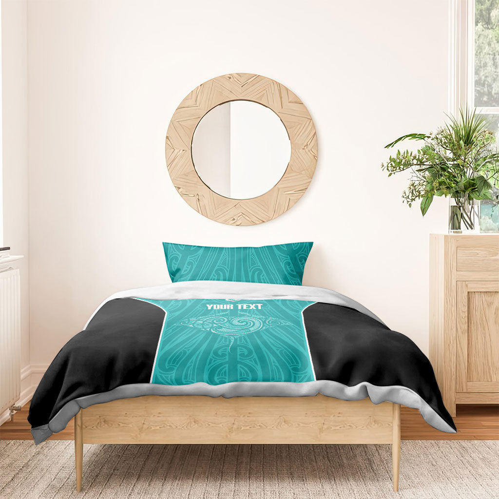 Custom New Zealand Stingray Oztag Bedding Set Tag Rugby Maori Pattern Teal Version