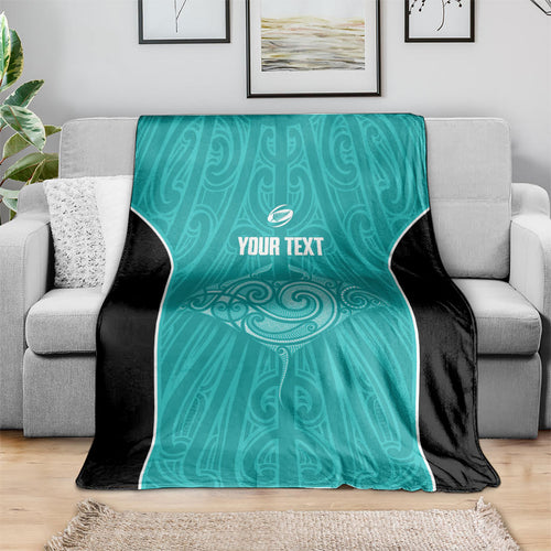 Custom New Zealand Stingray Oztag Blanket Tag Rugby Maori Pattern Teal Version