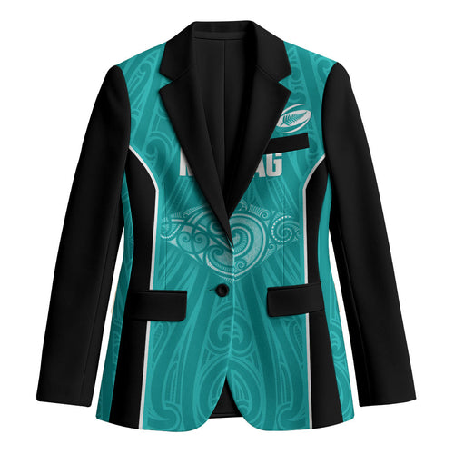 Custom New Zealand Stingray Oztag Blazer Tag Rugby Maori Pattern Teal Version