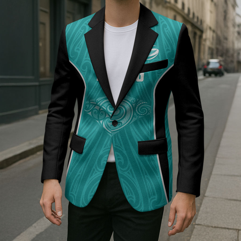 Custom New Zealand Stingray Oztag Blazer Tag Rugby Maori Pattern Teal Version
