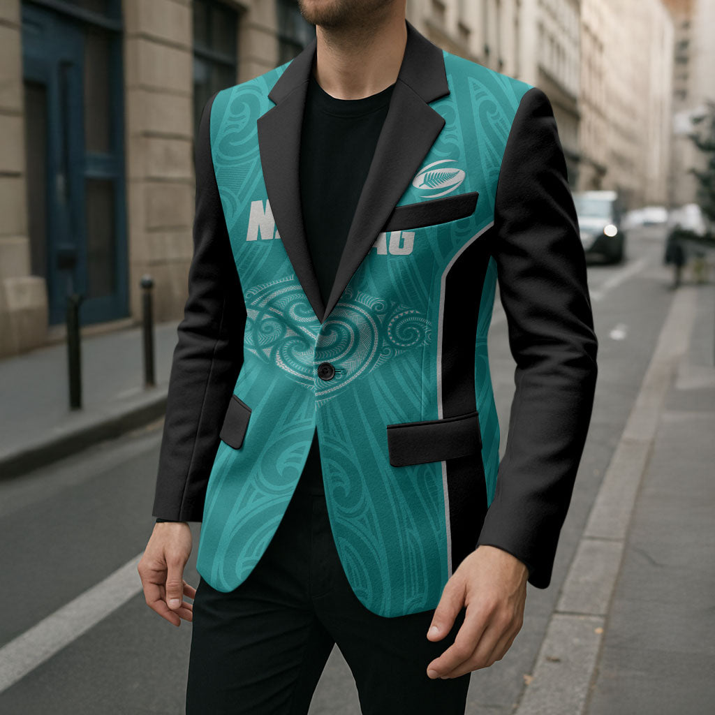 Custom New Zealand Stingray Oztag Blazer Tag Rugby Maori Pattern Teal Version