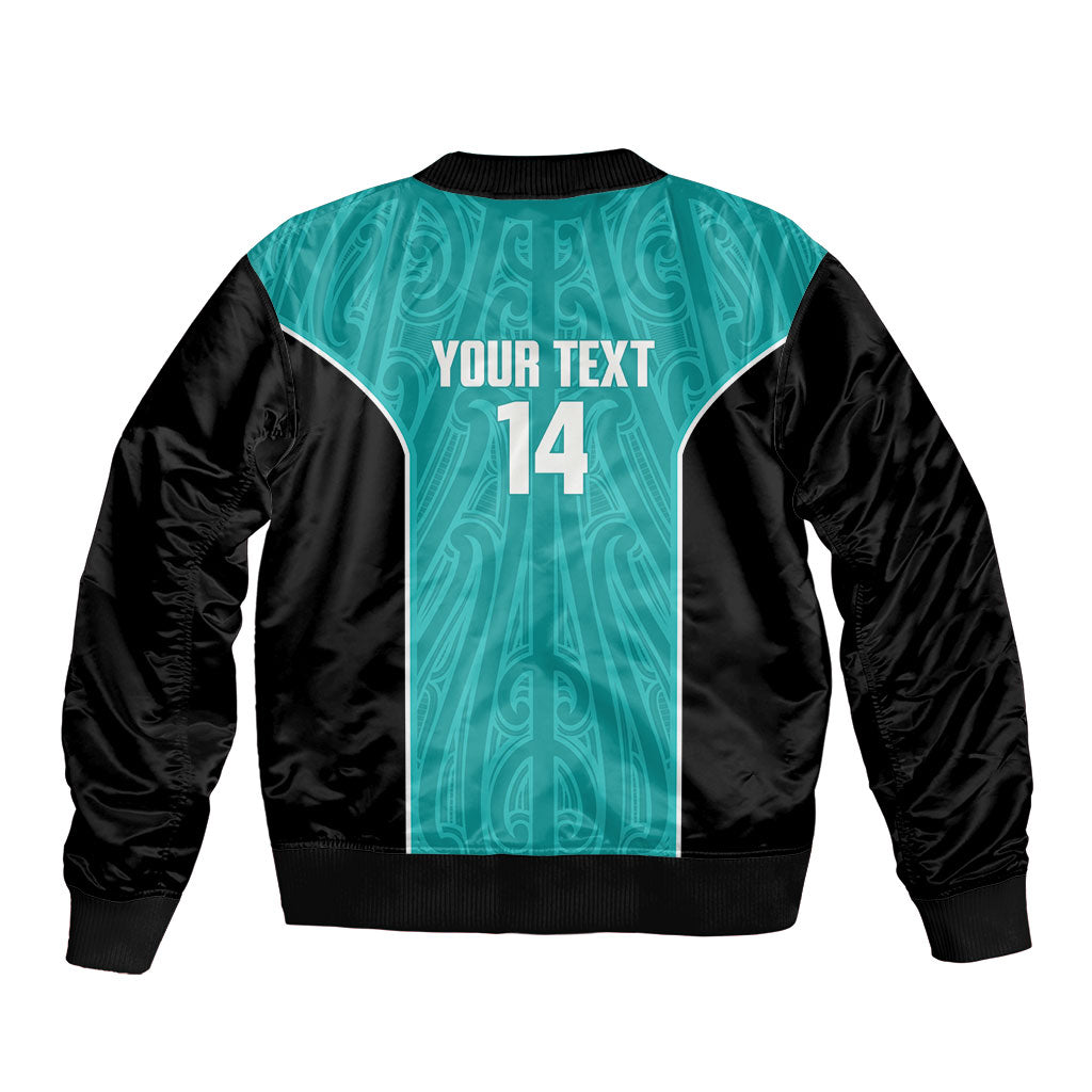 Custom New Zealand Stingray Oztag Bomber Jacket Tag Rugby Maori Pattern Teal Version
