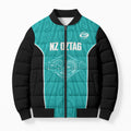 Custom New Zealand Stingray Oztag Bomber Puffer Jacket Tag Rugby Maori Pattern Teal Version
