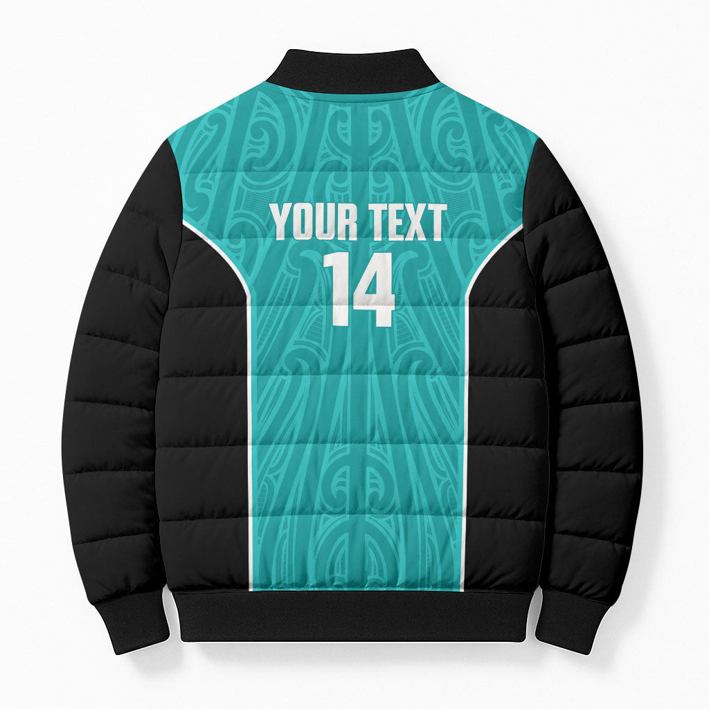 Custom New Zealand Stingray Oztag Bomber Puffer Jacket Tag Rugby Maori Pattern Teal Version
