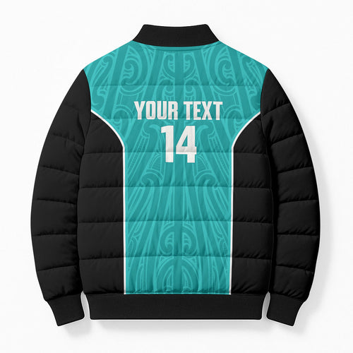 Custom New Zealand Stingray Oztag Bomber Puffer Jacket Tag Rugby Maori Pattern Teal Version