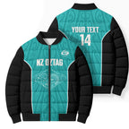 Custom New Zealand Stingray Oztag Bomber Puffer Jacket Tag Rugby Maori Pattern Teal Version